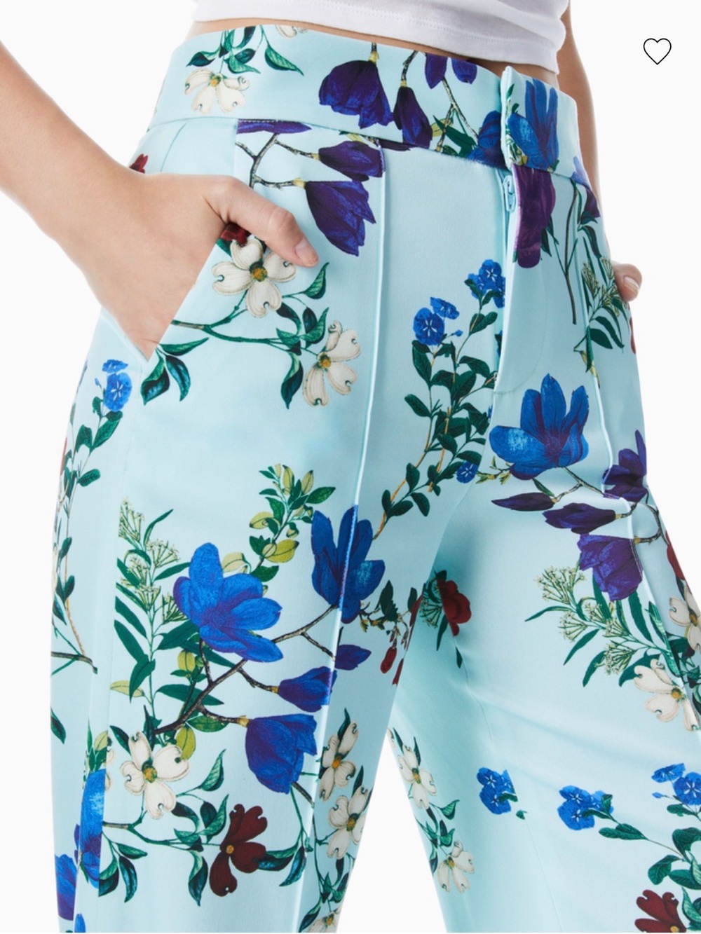 Alice + Olivia Dylan High Waisted Aqua Wide-Leg Pants in “Beautiful Bloom” - Picture 2 of 8